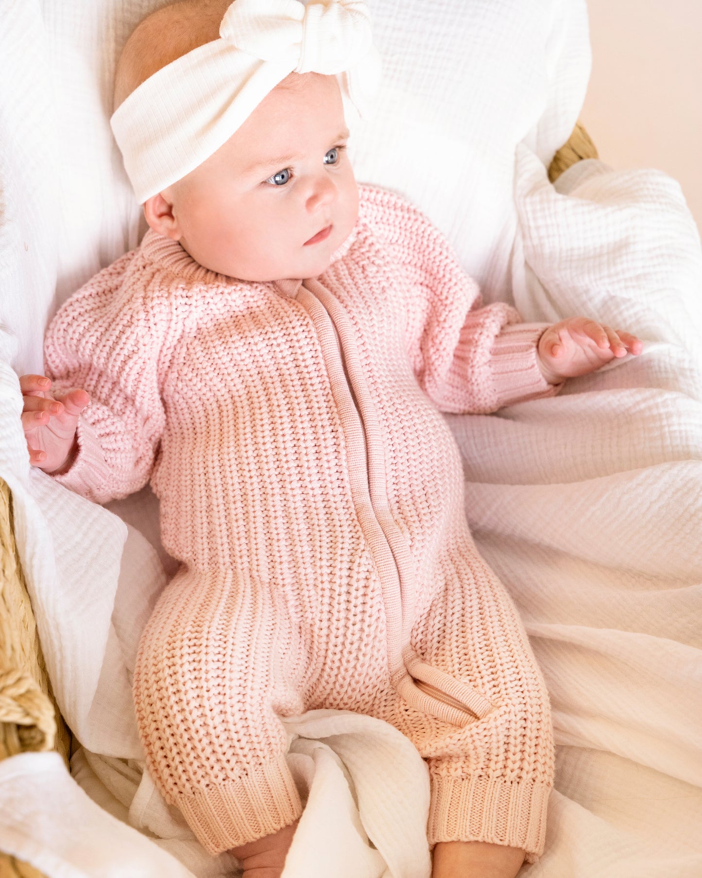 Bebe Pale Pink Knitted Zip Romper