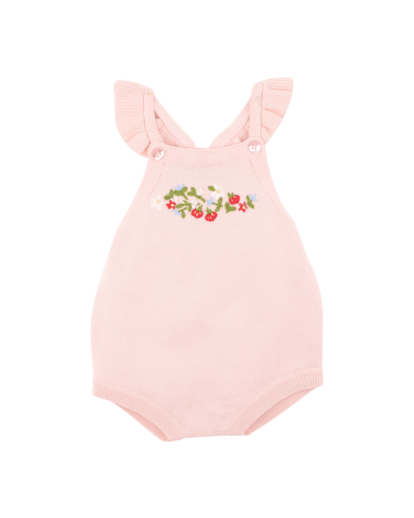 Bebe Poppy Hand Emb. Organic Knit Bodysuit  - Pink Icing