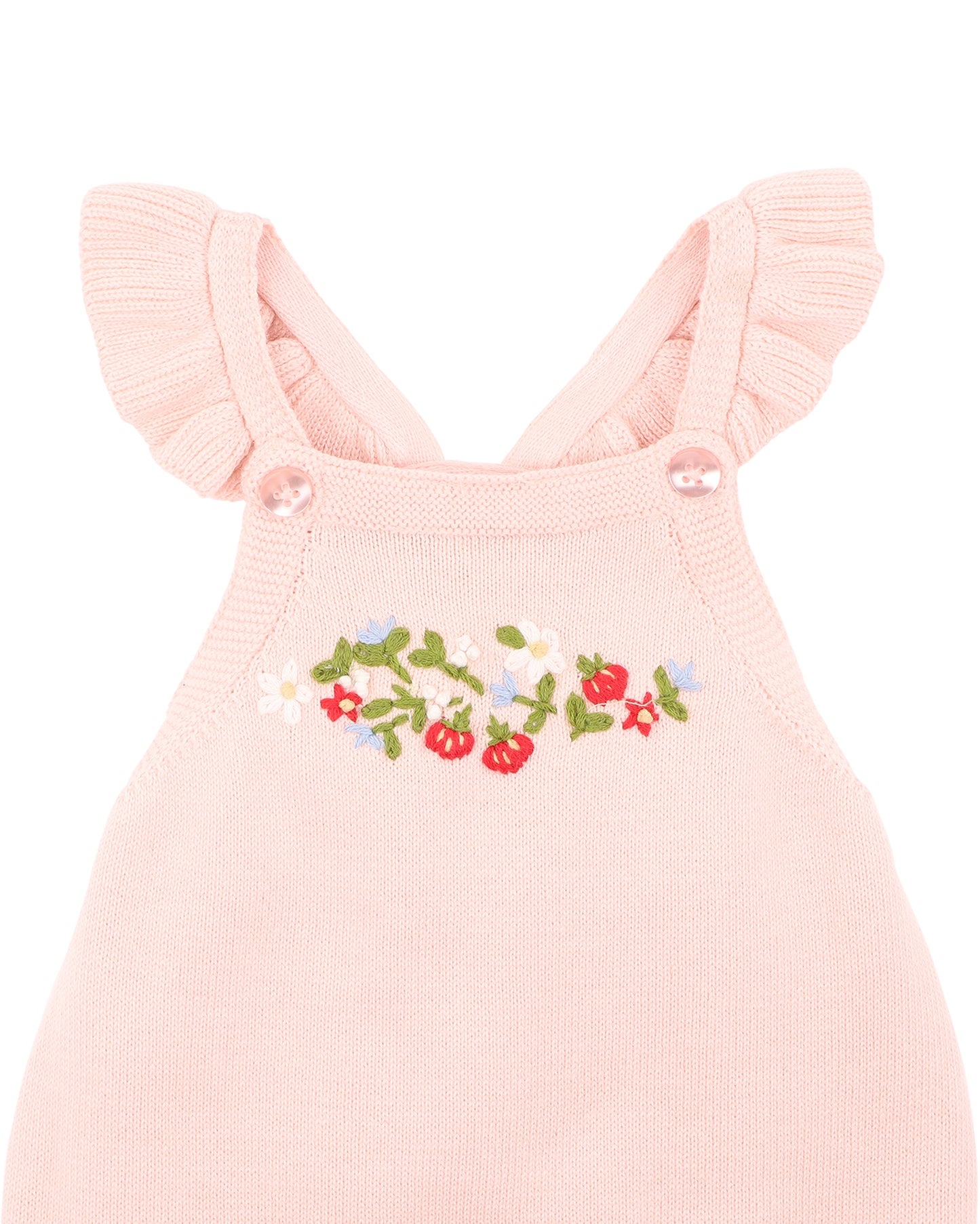Bebe Poppy Hand Emb. Organic Knit Bodysuit  - Pink Icing