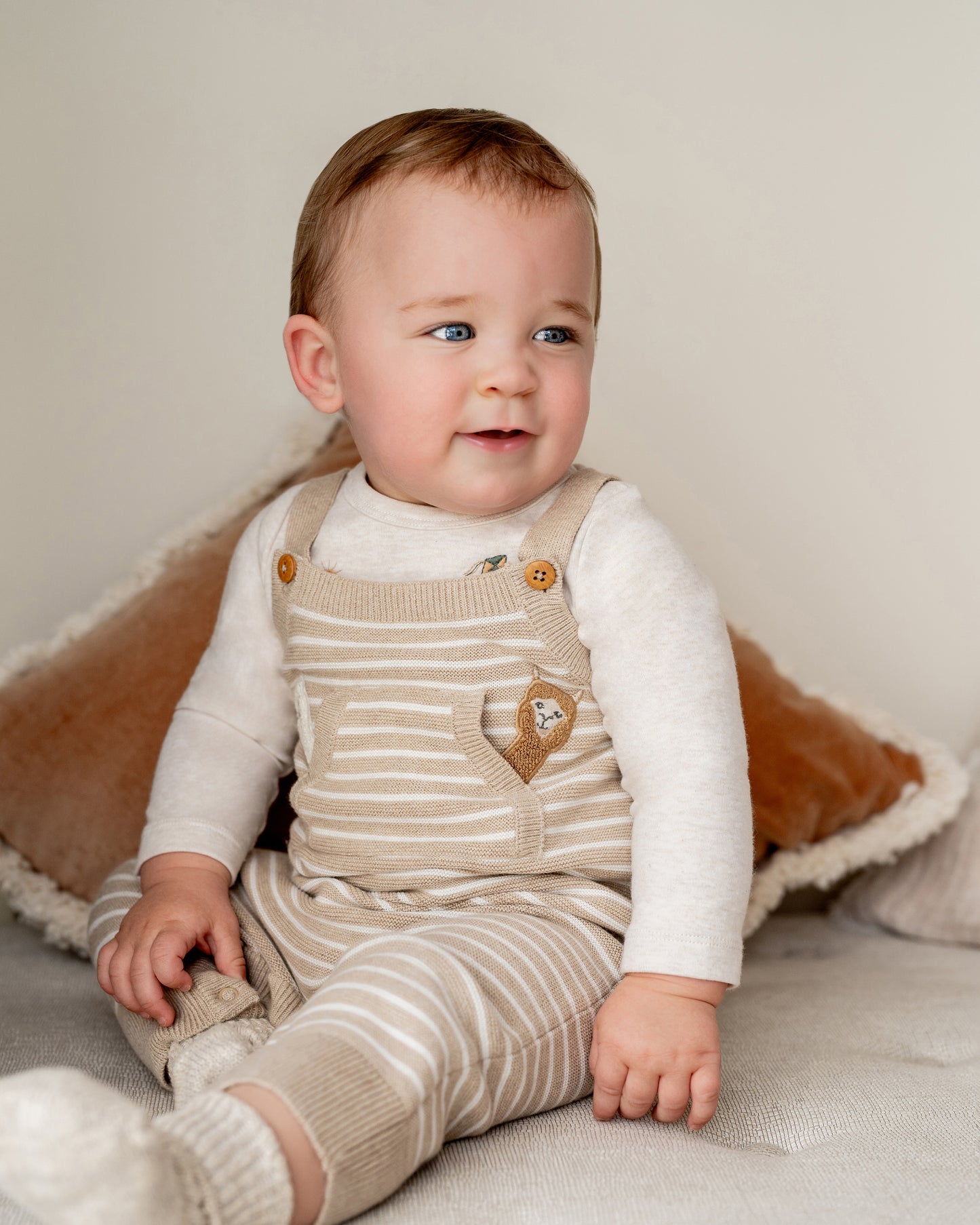 Bebe Hunter Stripe Organic Stripe Knitted Overalls