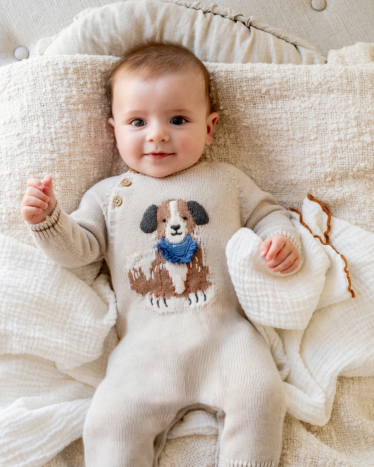 Bebe Otto Organic Knitted Dog Romper - Oat