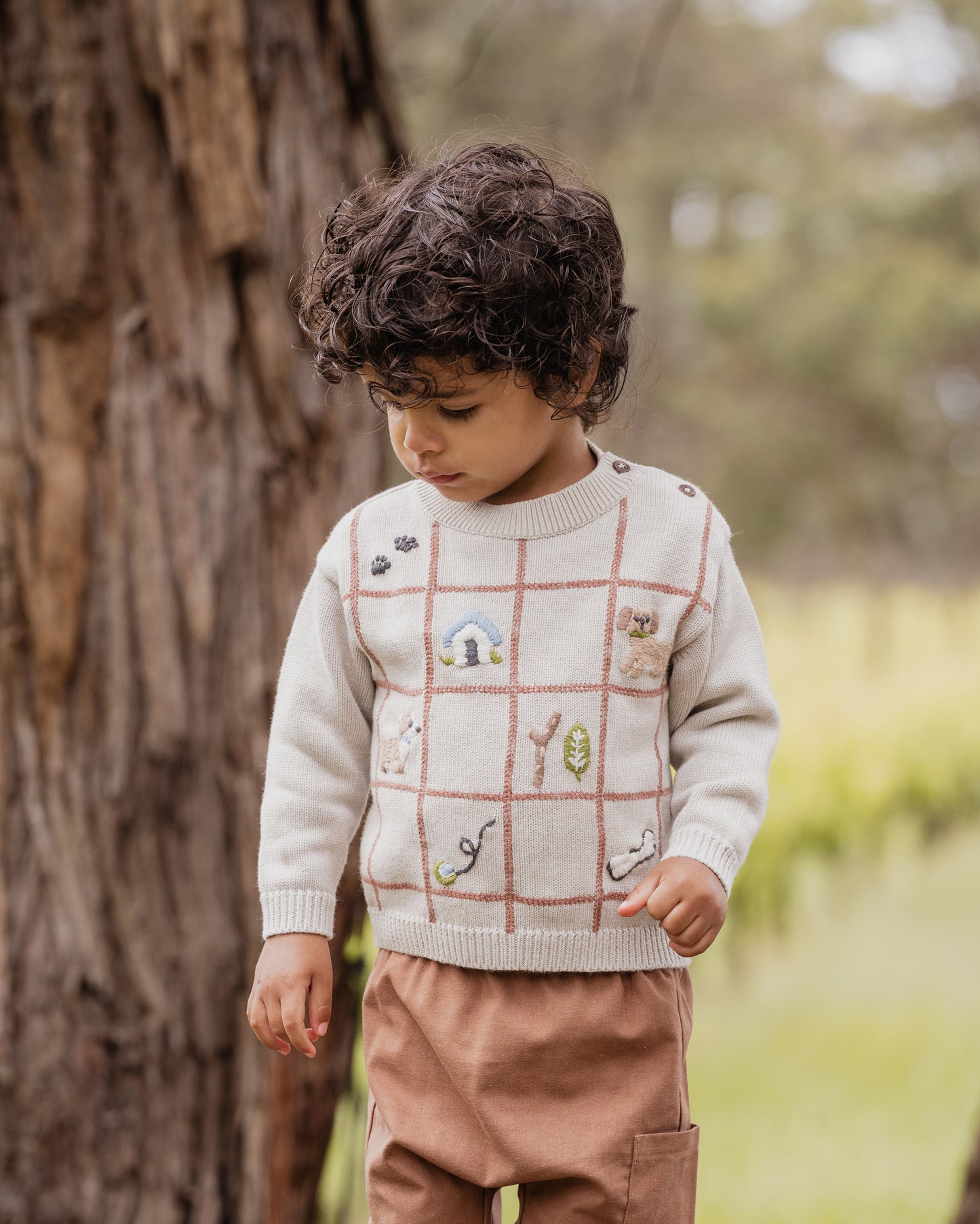 Bebe Otto Puppy Grid Organic Knitted Jumper - Oat