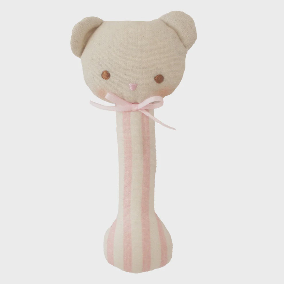 Alimrose Ted Stick Rattle Pink Stripe