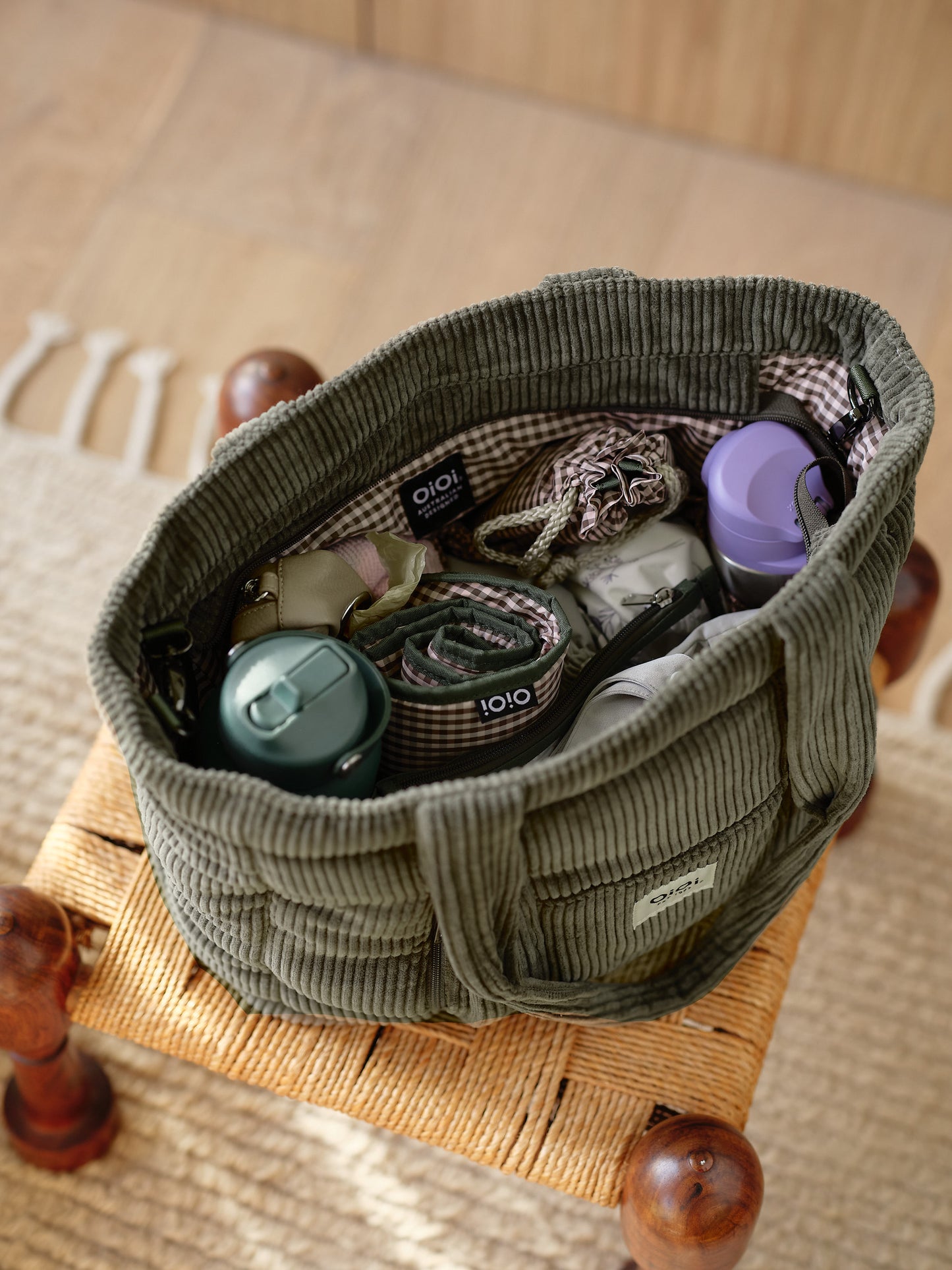 OiOi Everyday Tote - Moss Green Corduroy
