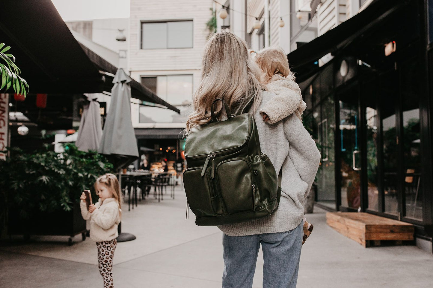 OiOi Faux Leather Nappy Backpack - Olive