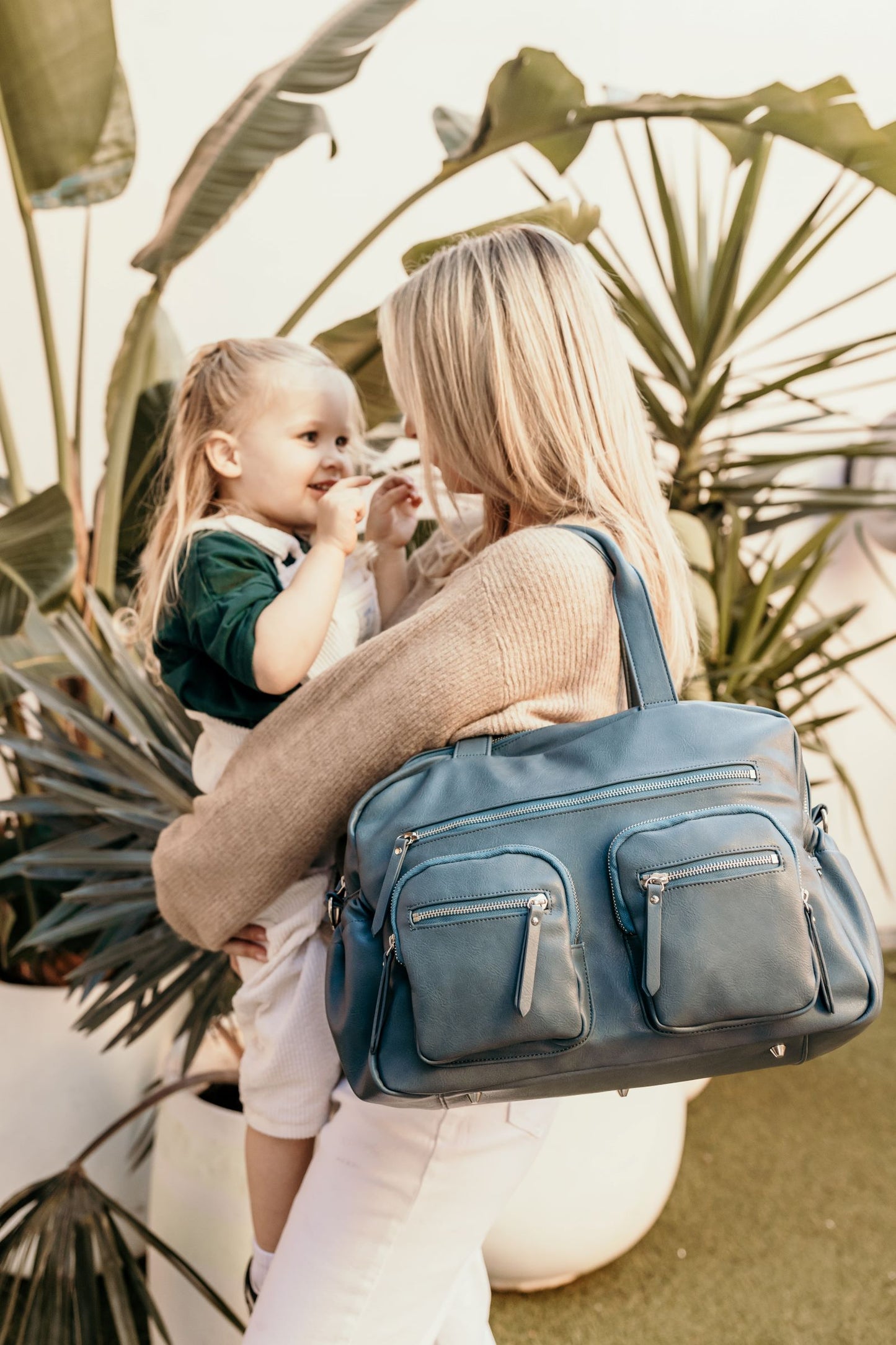 OiOi Carry All Vegan Leather Nappy Bag - Stone Blue