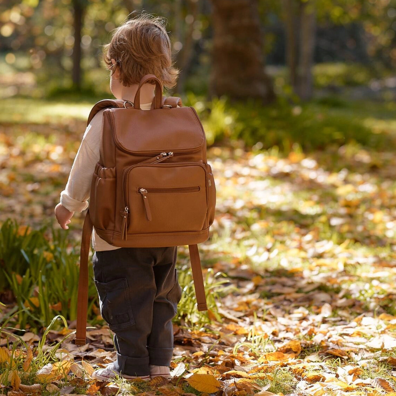 OiOi Mini Signature Backpack -  Chestnut Brown Vegan Leather