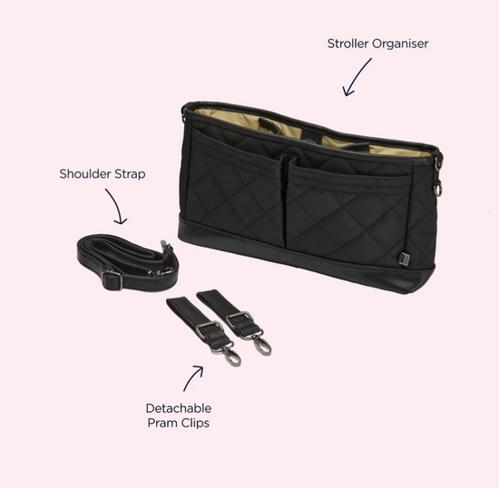 Oioi Faux Leather Stroller Organiser - Black Quilted