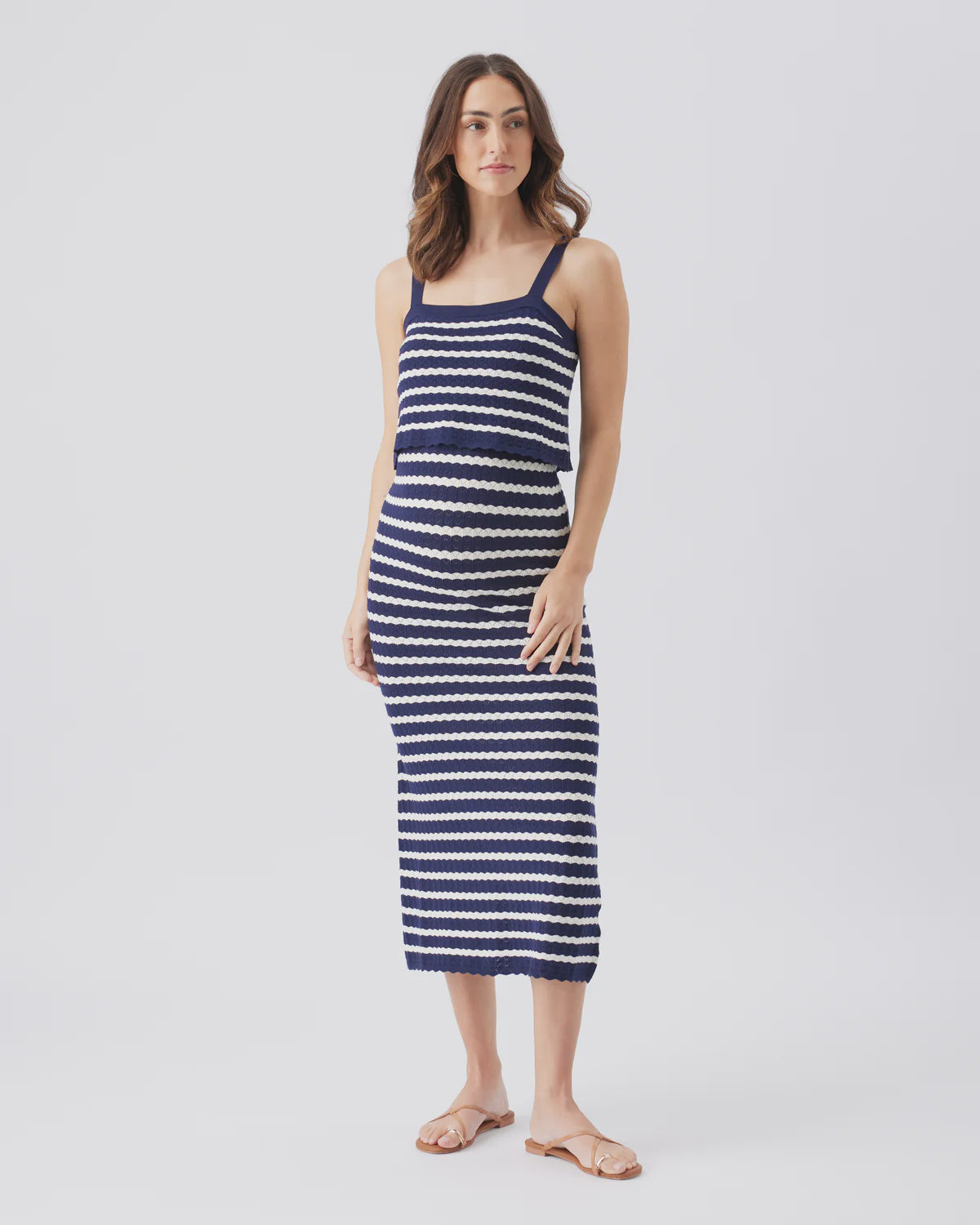 Ripe Pointelle Knit Nursing Dress - Navy/White