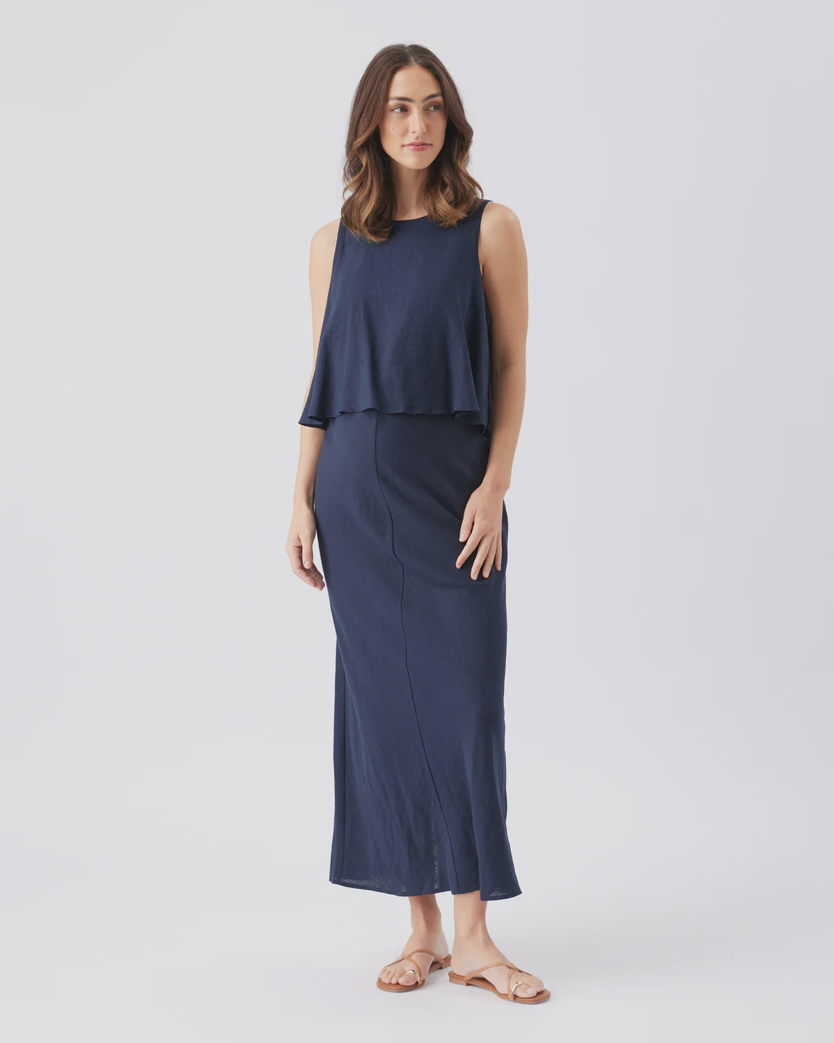 Ripe Lena Linen Nursing Dress - Navy