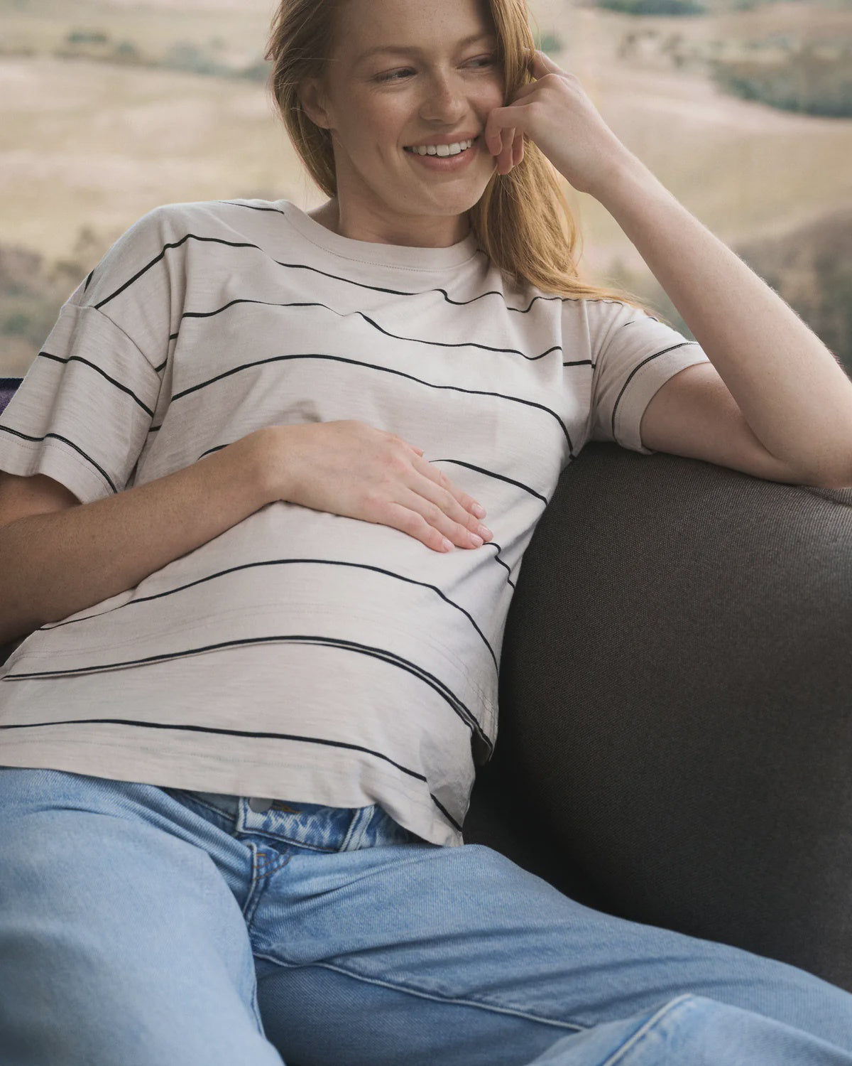 Ripe Claudette Nursing Tee - Ecru / Black