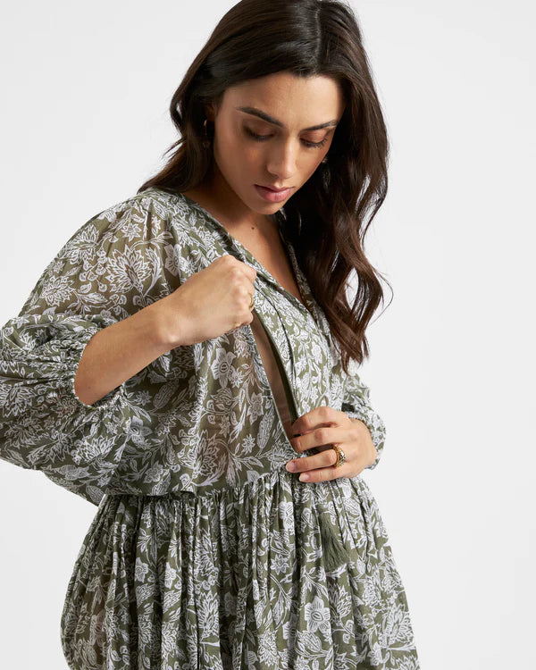 Ripe Cali Nursing Dress - Olive/White