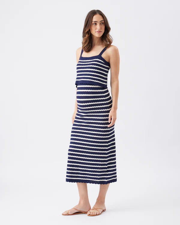Ripe Pointelle Knit Nursing Dress - Navy/White