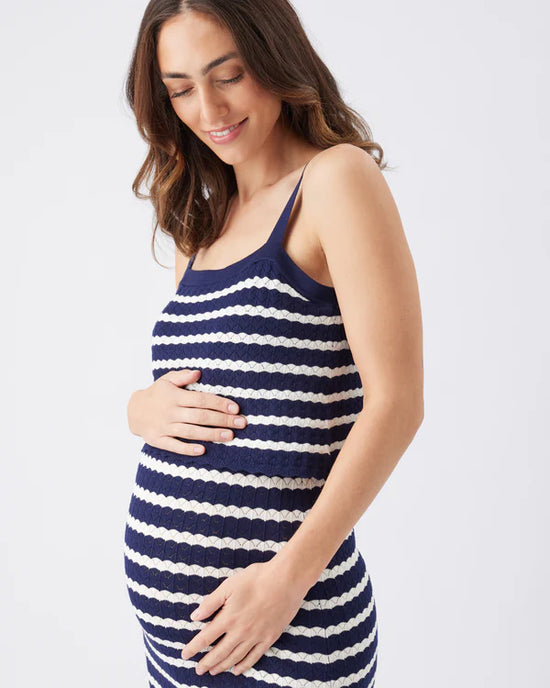 Ripe Pointelle Knit Nursing Dress - Navy/White