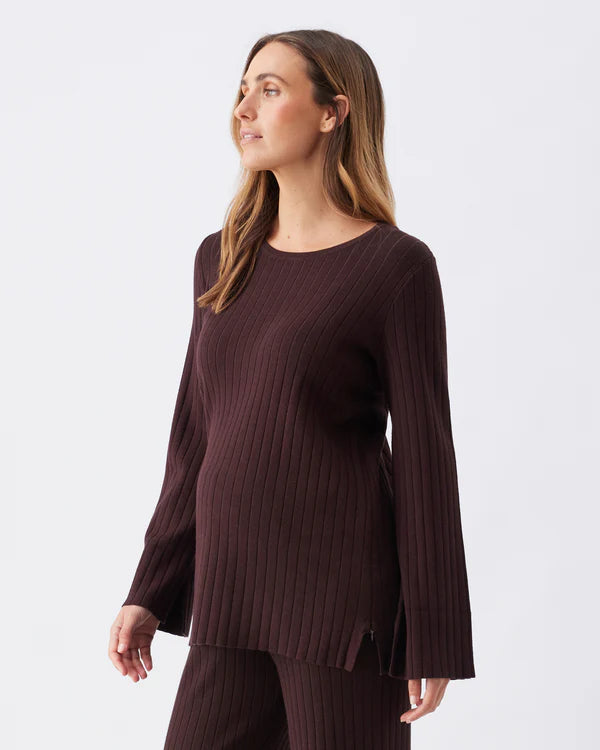 Ripe Dallas Rib Knit Nursing Top - Cocoa