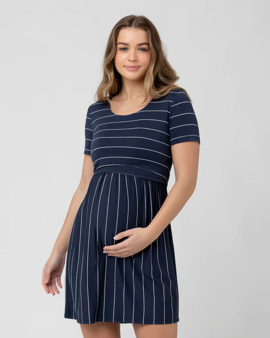 Ripe Crop Top Nursing Dress - Indigo/White