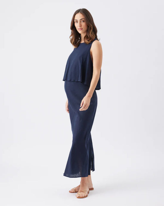 Ripe Lena Linen Nursing Dress - Navy