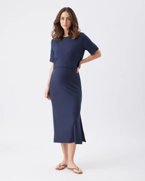 Ripe Ivy Rib Nursing Dress - Navy