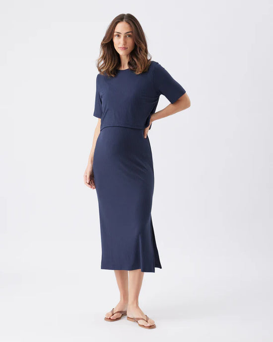 Ripe Ivy Rib Nursing Dress - Navy