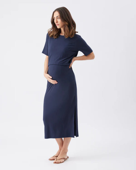 Ripe Ivy Rib Nursing Dress - Navy