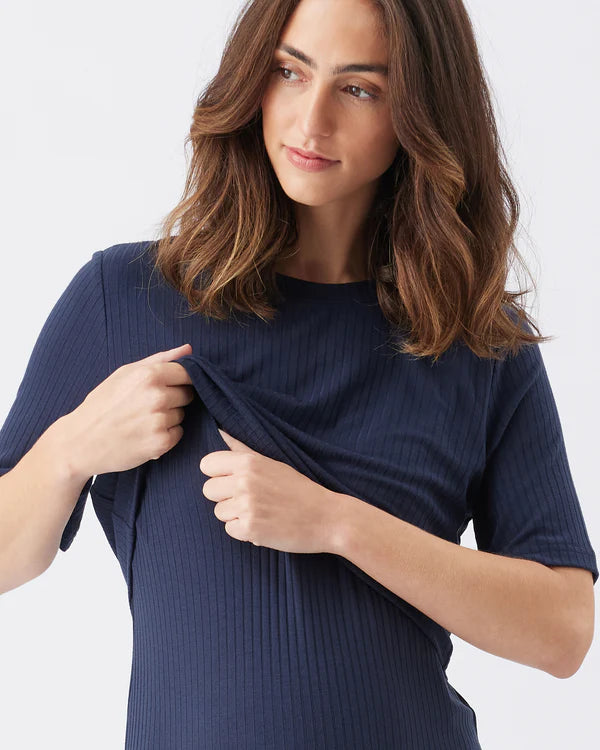 Ripe Ivy Rib Nursing Dress - Navy
