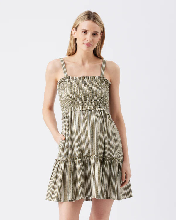 Ripe Gabby Tiered Dress -Khaki/White
