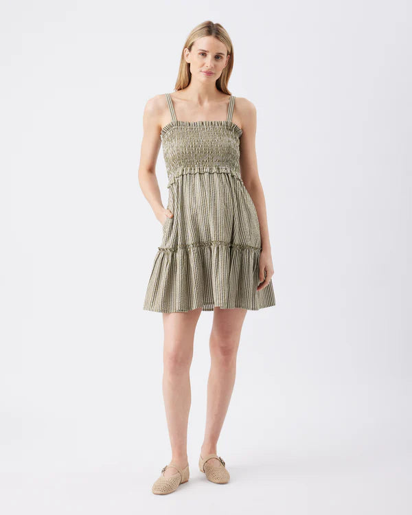Ripe Gabby Tiered Dress -Khaki/White