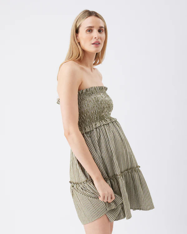 Ripe Gabby Tiered Dress -Khaki/White