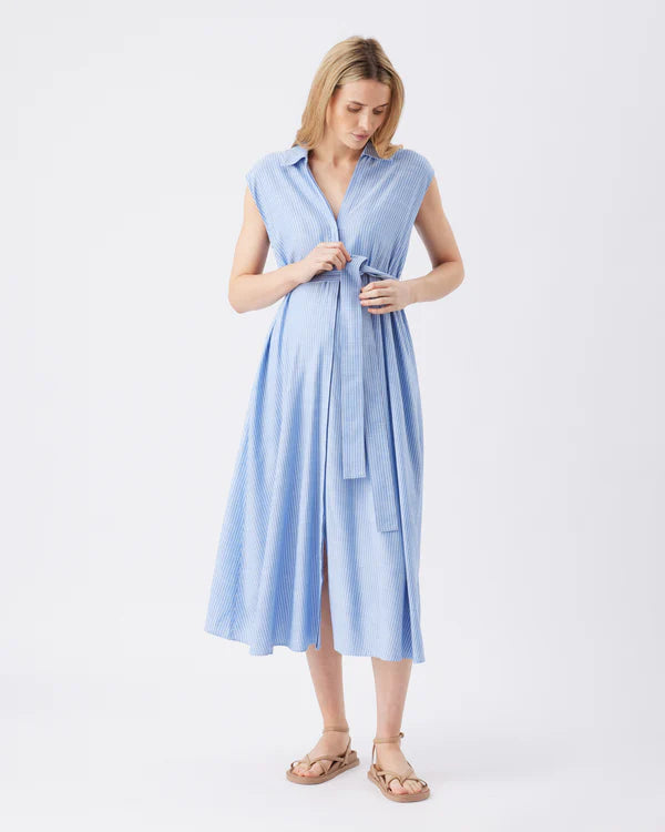 Ripe Abby Stripe Shirt Dress - Blue/White