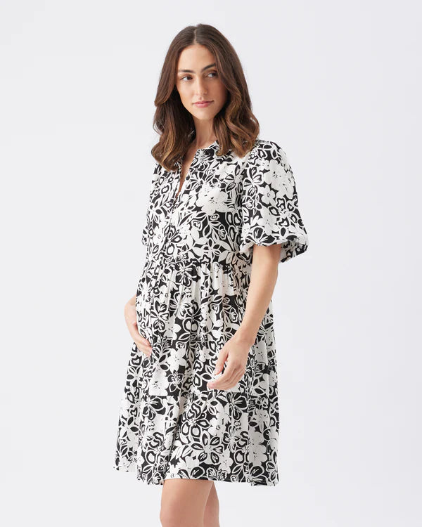 Ripe Nahla Linen Dress - Black/White