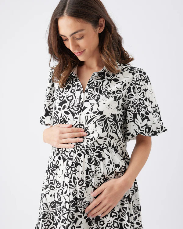 Ripe Nahla Linen Dress - Black/White