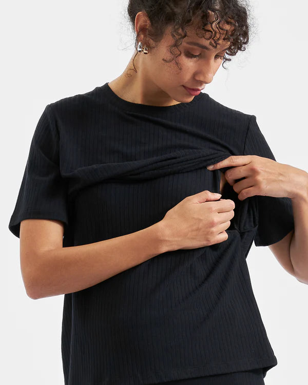 Ripe Mike Rib Nursing Top - Black