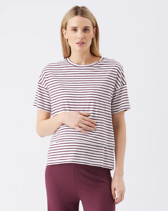 Ripe Claudette Nursing Tee - White/Maroon