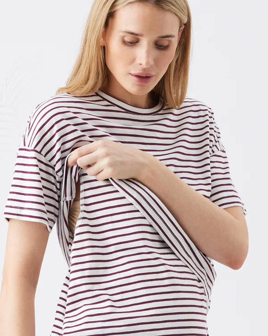 Ripe Claudette Nursing Tee - White/Maroon