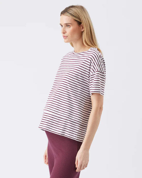 Ripe Claudette Nursing Tee - White/Maroon
