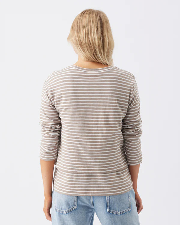 Ripe Claudette L/S Nursing Top - Taupe/White