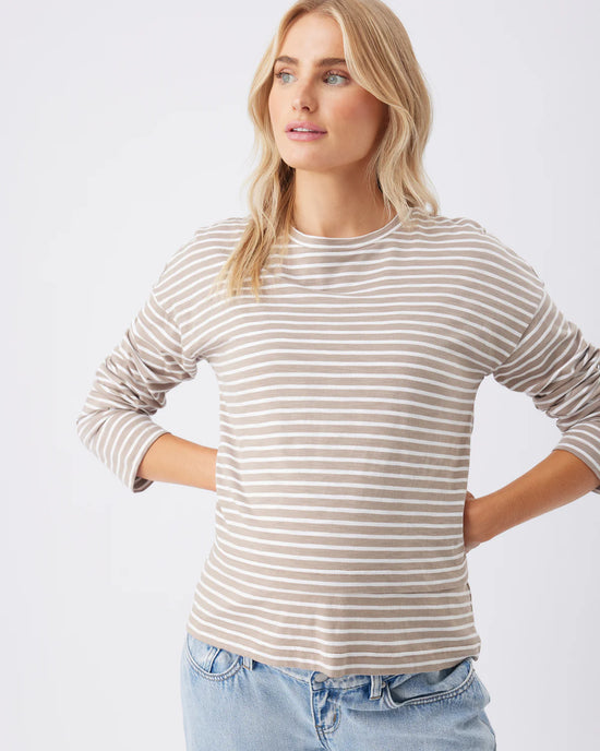 Ripe Claudette L/S Nursing Top - Taupe/White