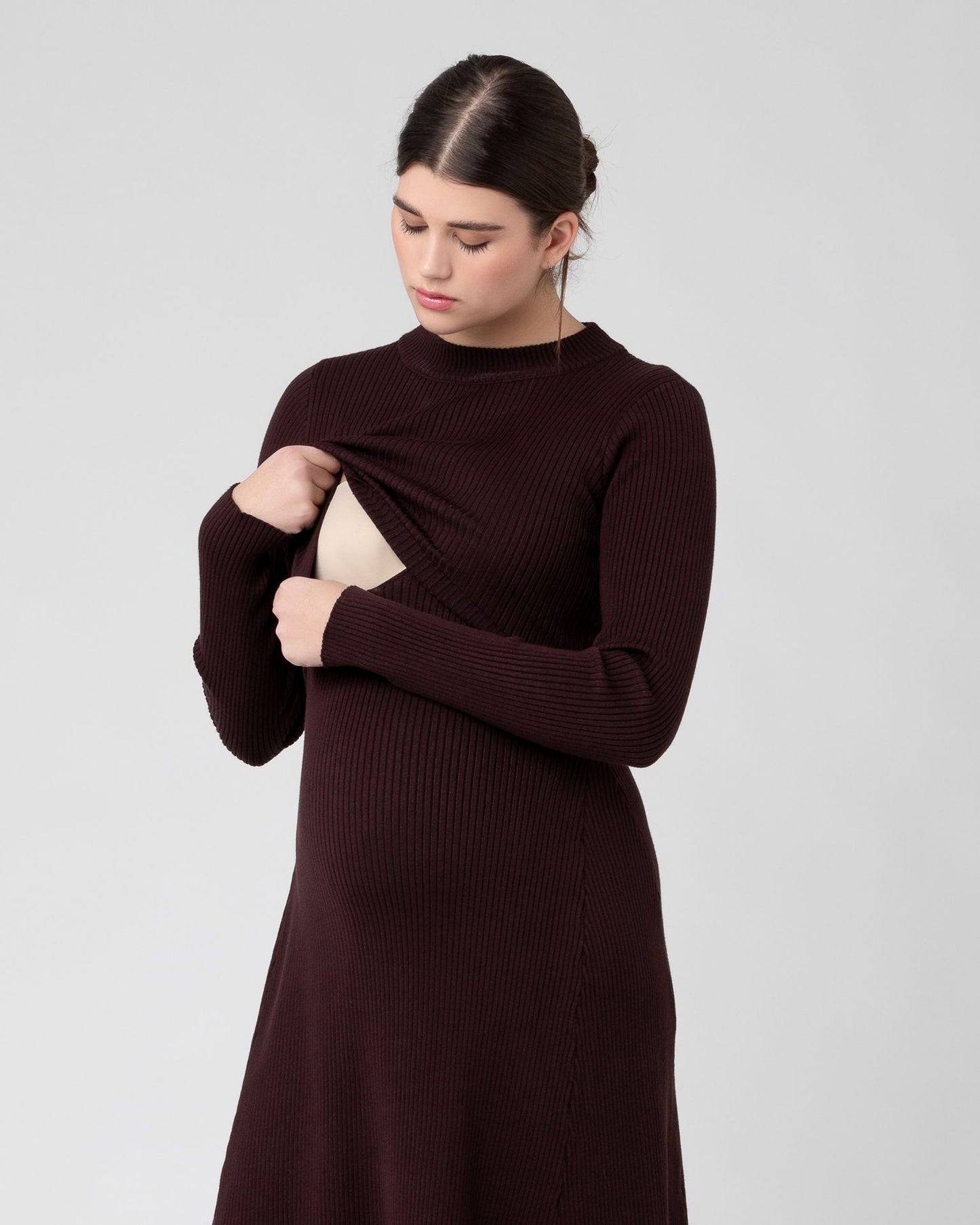 Ripe Hailey Rib Knit Nursing Dress - Chocolate