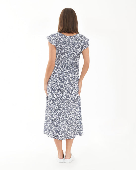 Ripe Joyce Shirred Dress - White/Navy