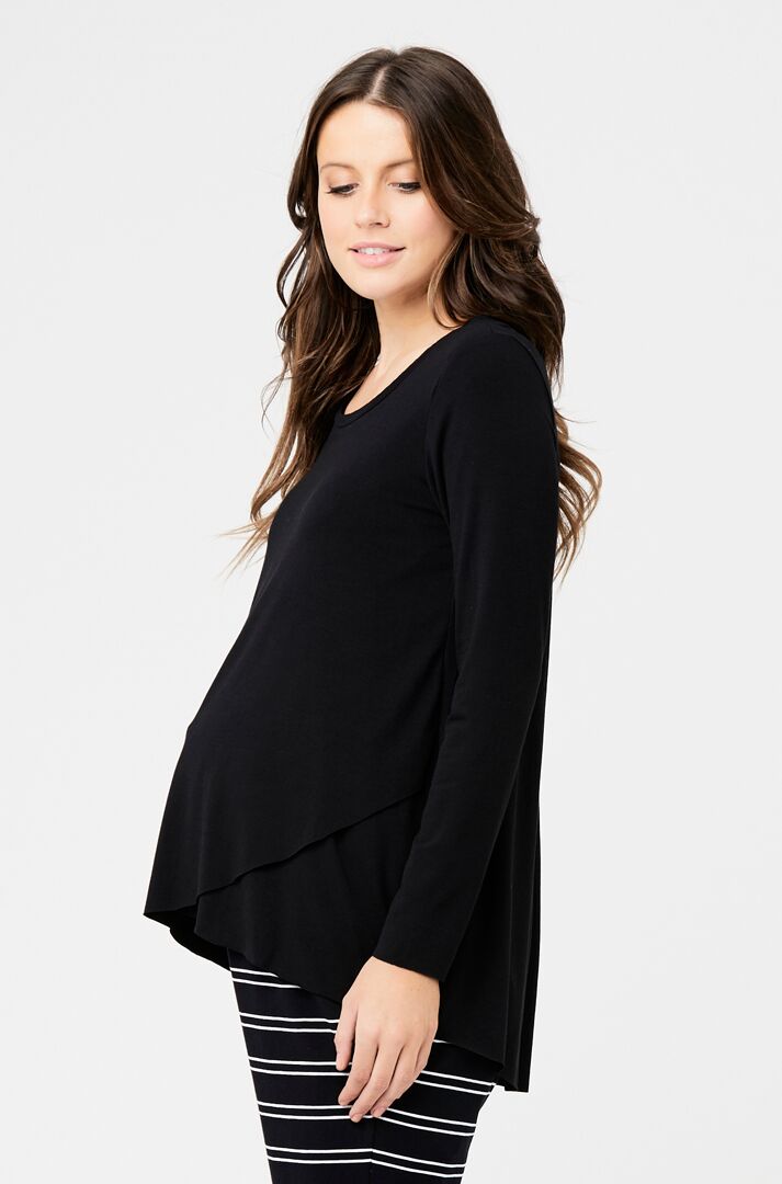 Ripe Raw Edge LS Nursing Top - Black