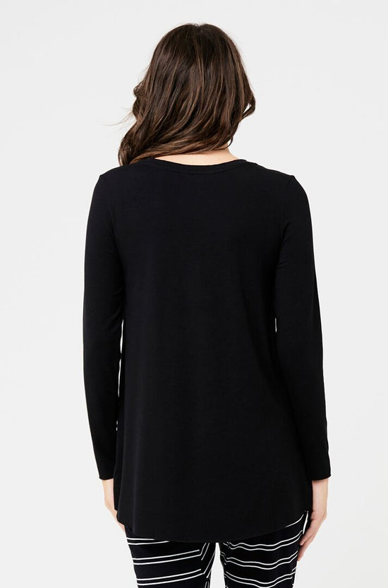 Ripe Raw Edge LS Nursing Top - Black