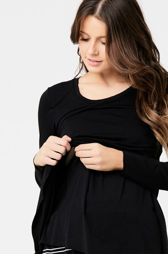 Ripe Raw Edge LS Nursing Top - Black