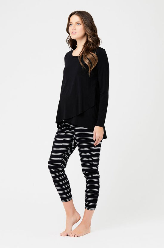 Ripe Raw Edge LS Nursing Top - Black