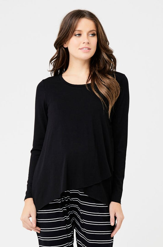 Ripe Raw Edge LS Nursing Top - Black