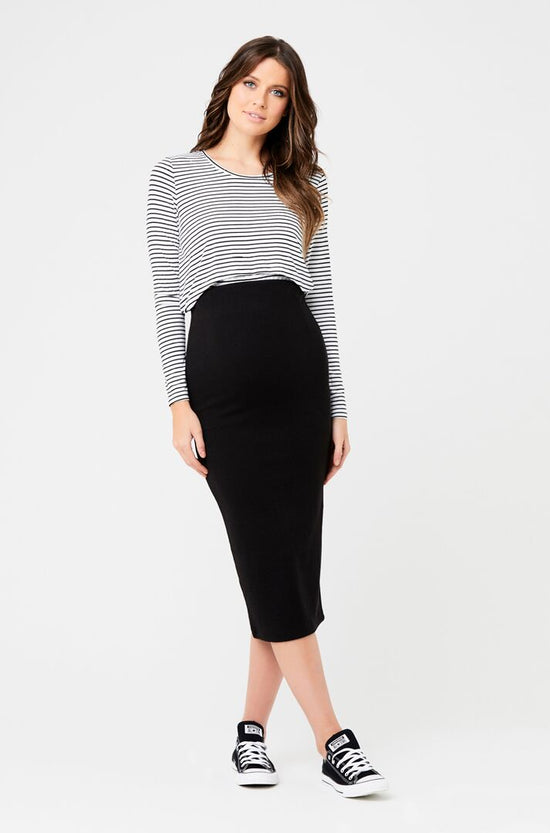 Ripe Ribbed Knit Pencil Skirt - Black