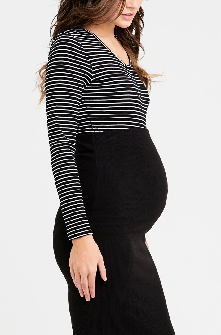 Ripe Ribbed Knit Pencil Skirt - Black