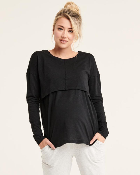 Ripe Richie Long Sleeve Nursing Tee - Black