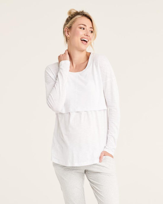 Ripe Richie Long Sleeve Nursing Tee - White