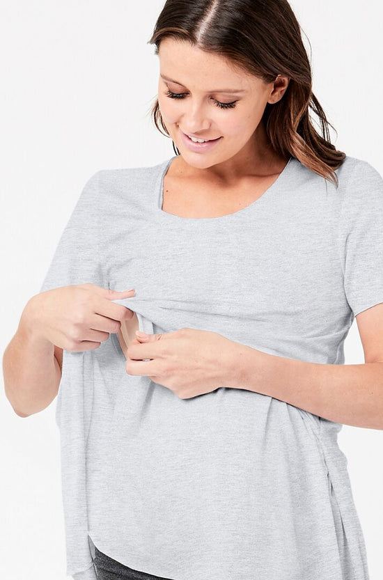 Ripe Raw Edge Short Sleeve Nursing Top - Silver/Marle