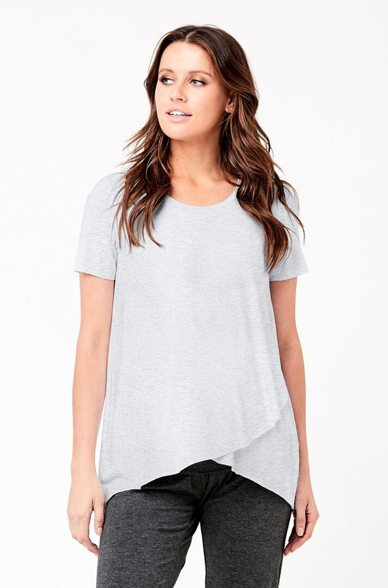 Ripe Raw Edge Short Sleeve Nursing Top - Silver/Marle